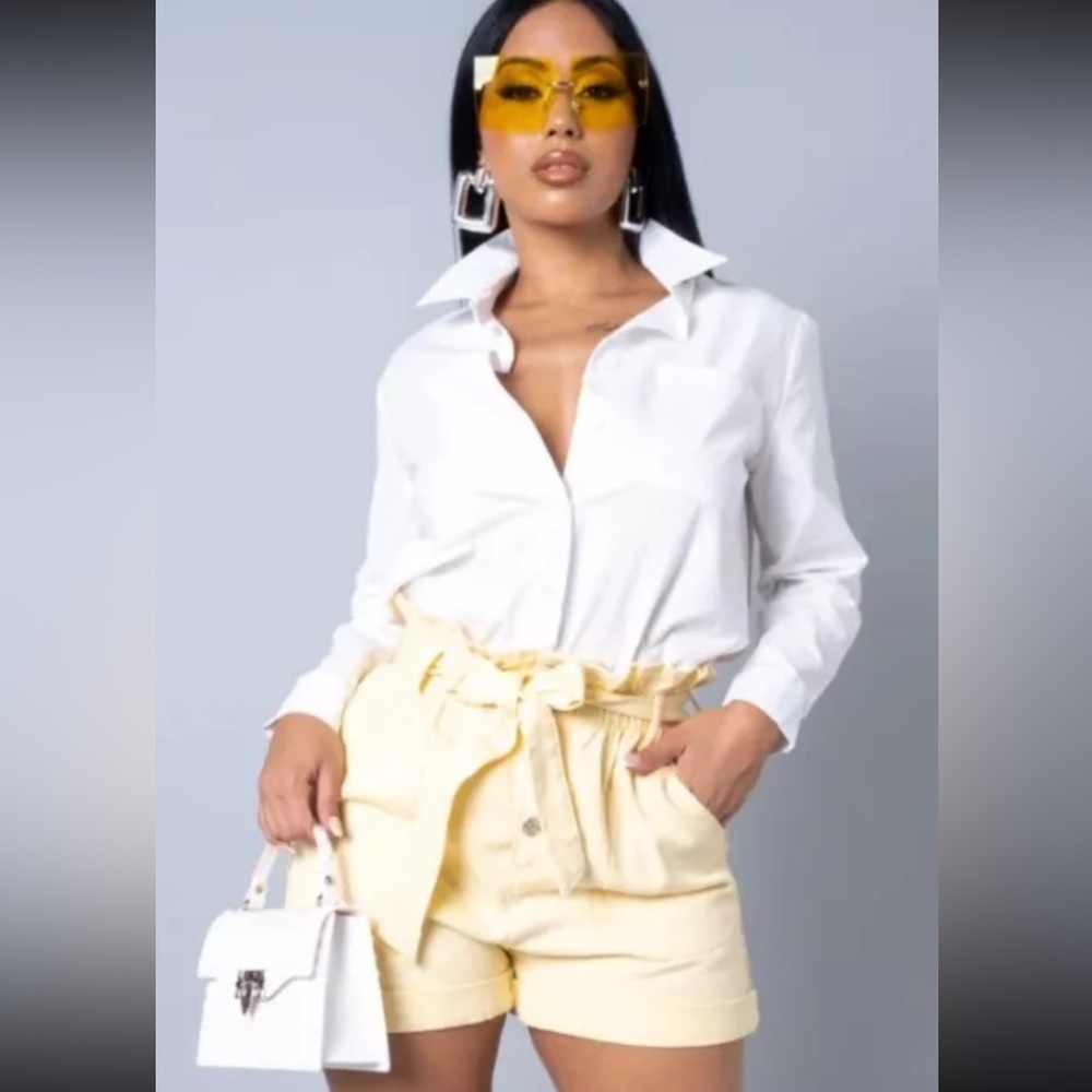 Love Tree Paper-bag High Waist Premium Denim Shorts Yellow ~ Various Sizes